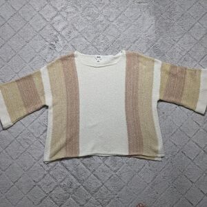 BKE Sweater Women's Small Cream Yellow Striped Knit Boxy Textured Pullover 
